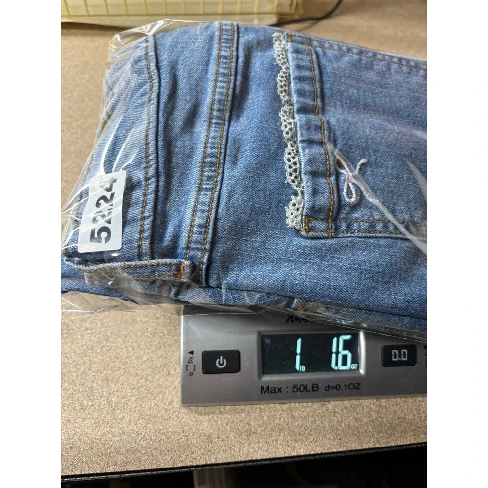 Abercrombie Kids Jeans Girls 15/16 Blue High Rise Wide Leg Denim Bow Crochet